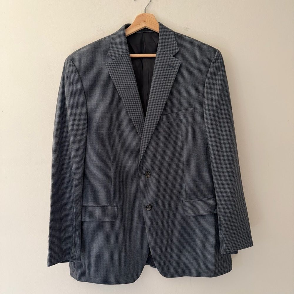 Lauren Ralph Lauren Blazer Sport Coat Wool Silk Houndstooth Gray Navy Size 44R